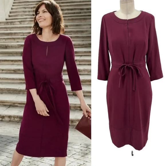 Boden Addie Burgundy Tie Waist Dress Size US 6R - Picture 1 of 13